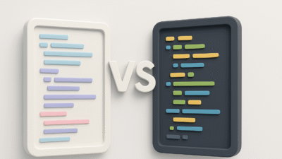 3D comparison of clean code vs clever code in a minimalist layout