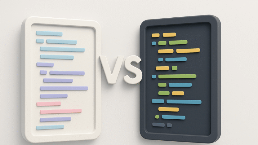 3D comparison of clean code vs clever code in a minimalist layout