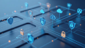 Minimal 3D roadmap illustrating cybersecurity career paths across security domains