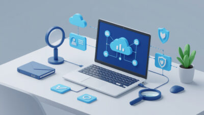 Clean 3D scene of cybersecurity tools for ethical hackers, 16:9