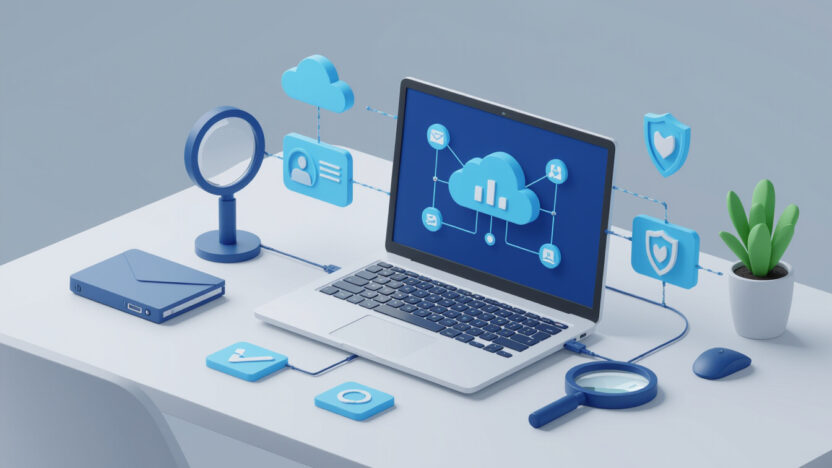 Clean 3D scene of cybersecurity tools for ethical hackers, 16:9
